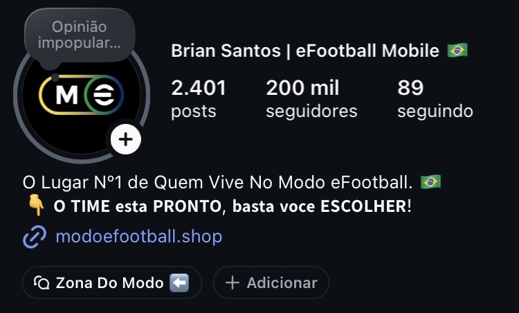 Perfil oficial do Instagram @modoefootball com 200 mil seguidores
